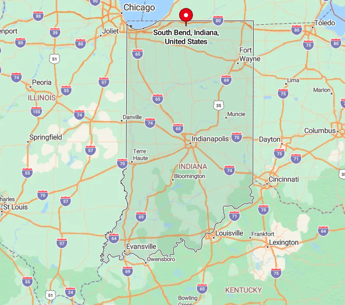 map of South Bend, Indiana, United States