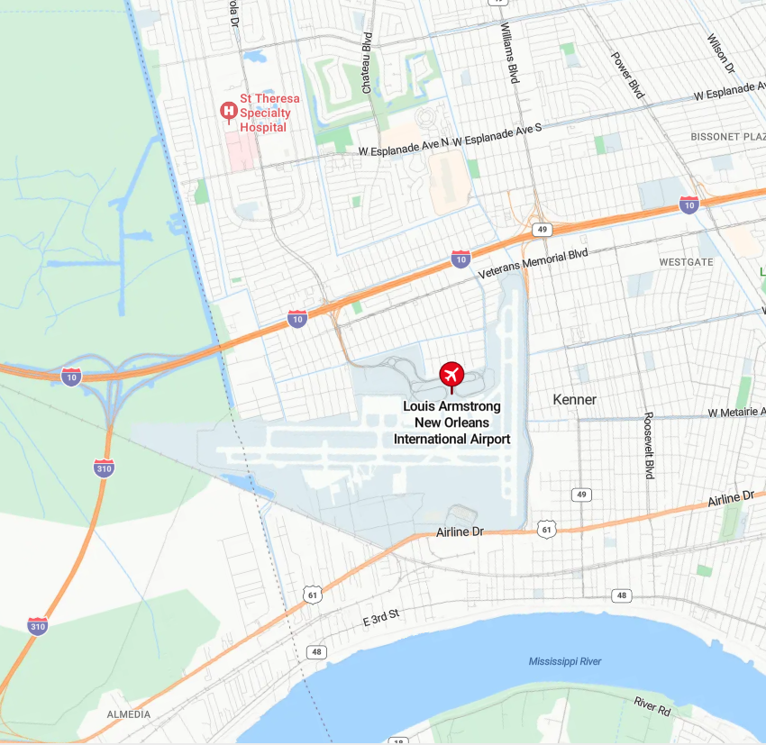 Map of Louis Armstrong New Orleans International Airport