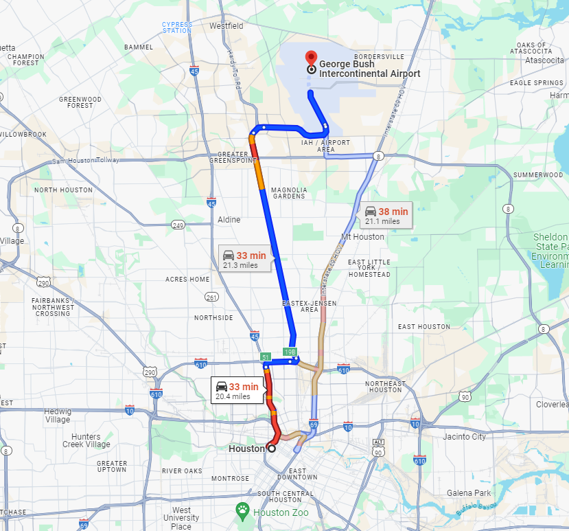 Routes from Houston To IAH