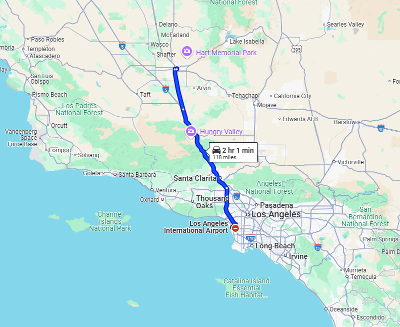 LAX to Bakersfield Route