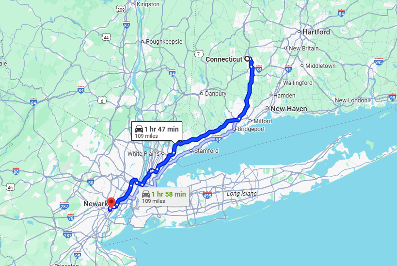 Route From CT to EWR